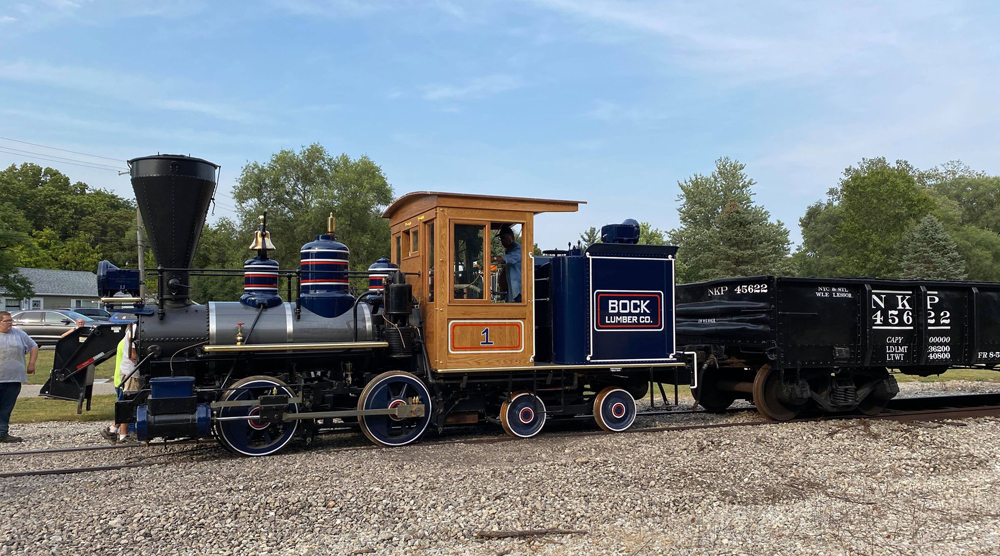 Small, ornately decorated steam locomotive