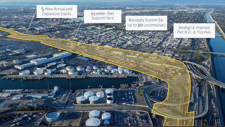 Aerial photo of port area with some land highlighted in yellow