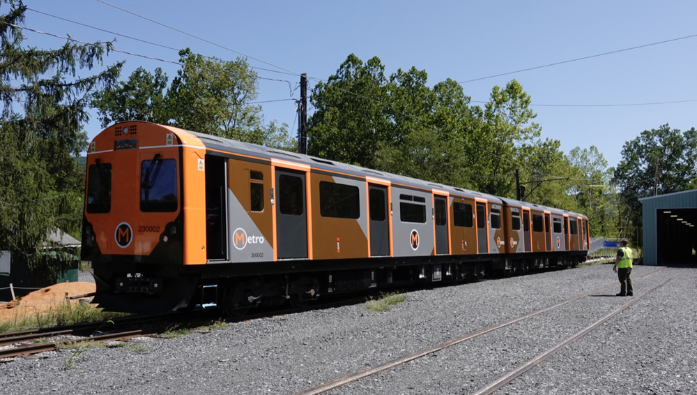 Two-car orange and gray railcars