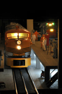 Lionel F3 locomotive in shop scene