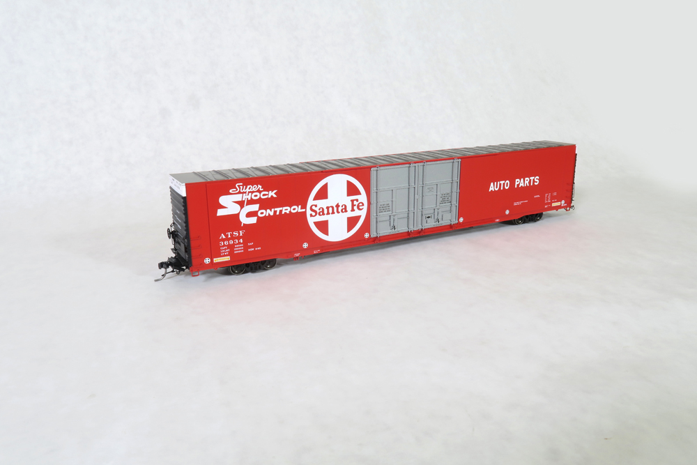 Atchison, Topeka, and Santa Fe 86-foot high-cube double-plug-door boxcar.