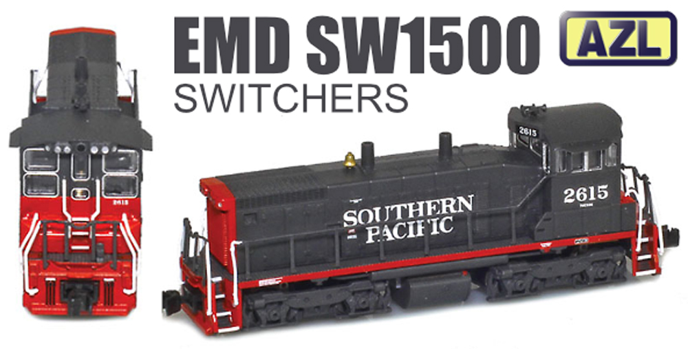 Z scale EMD SW1500 decorated for Southern Pacific.