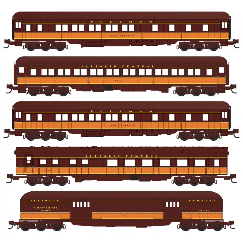 Illinois Central heavyweight passenger car five-pack.