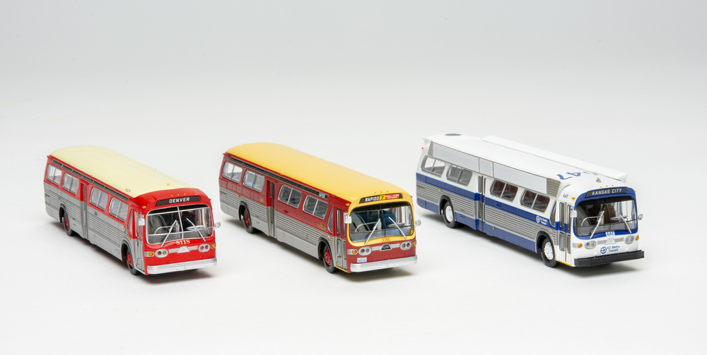 Three Rapido New Look buses in varying paint schemes