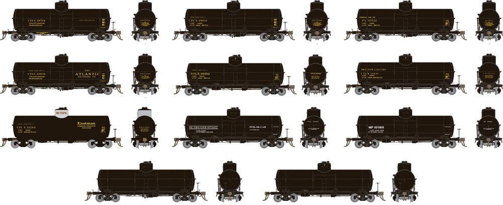 Union Tank Car Co. 10,000-gallon X-3 tank car in varying paint schemes.