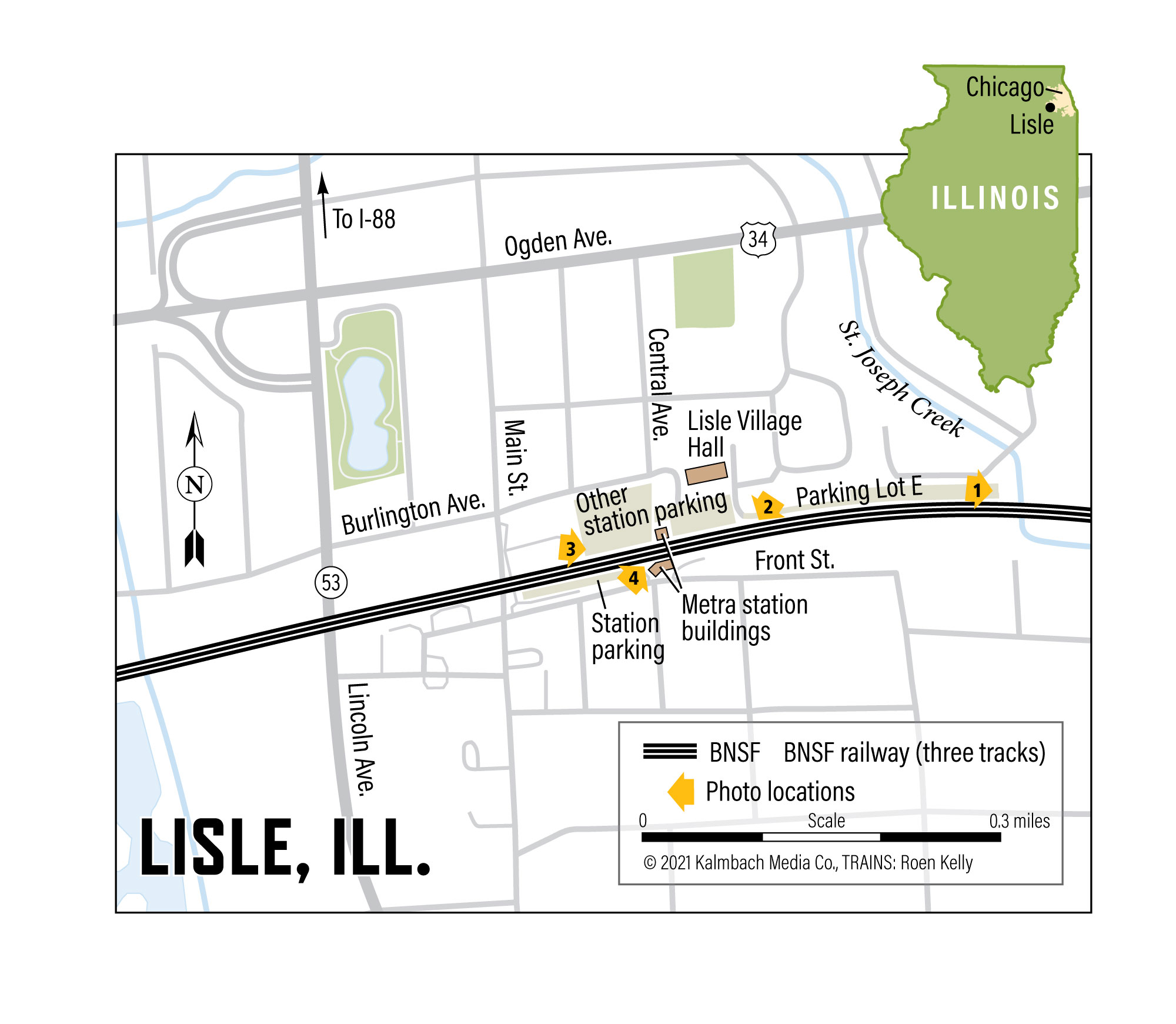 Chicago railfanning map of Lisle, Illinois