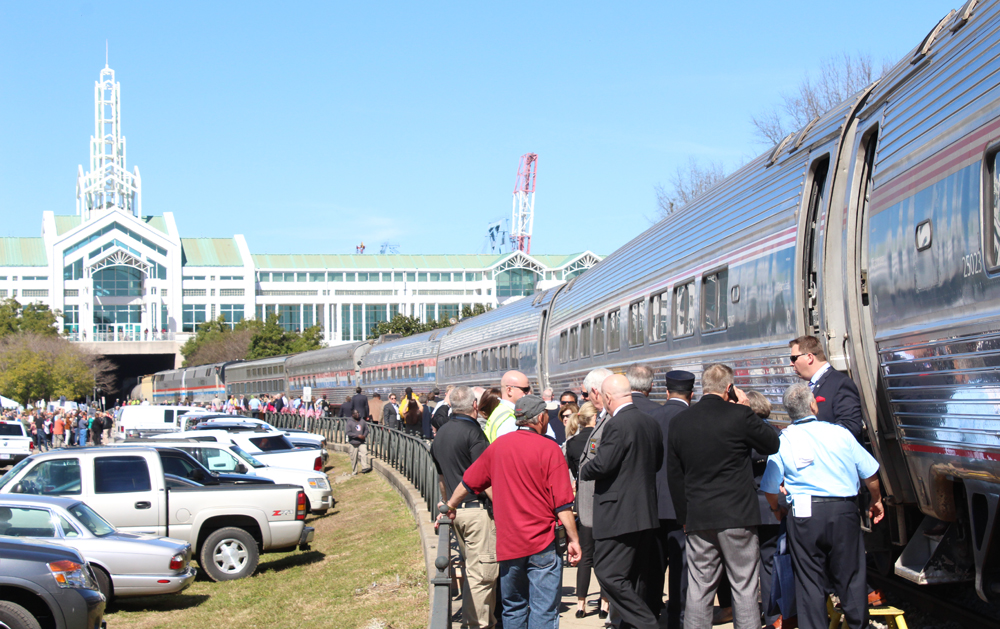 Crowd greets passenger train