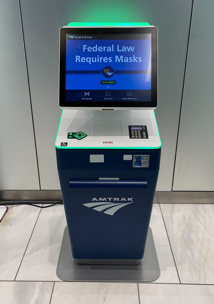 Ticket machine with blue video screen