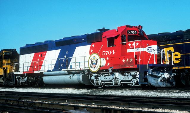 Red, white, and blue locomotive
