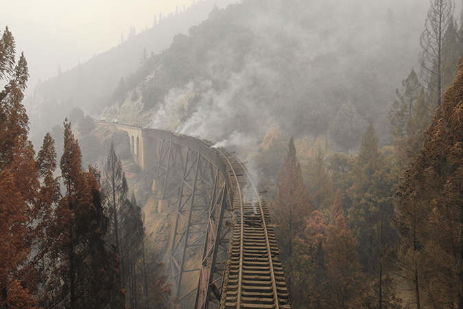 Bridge with smoldering deck