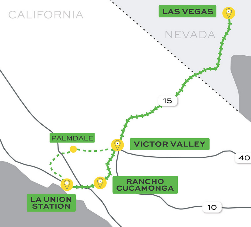 Map showing planned high speed rail route to Las Vegas