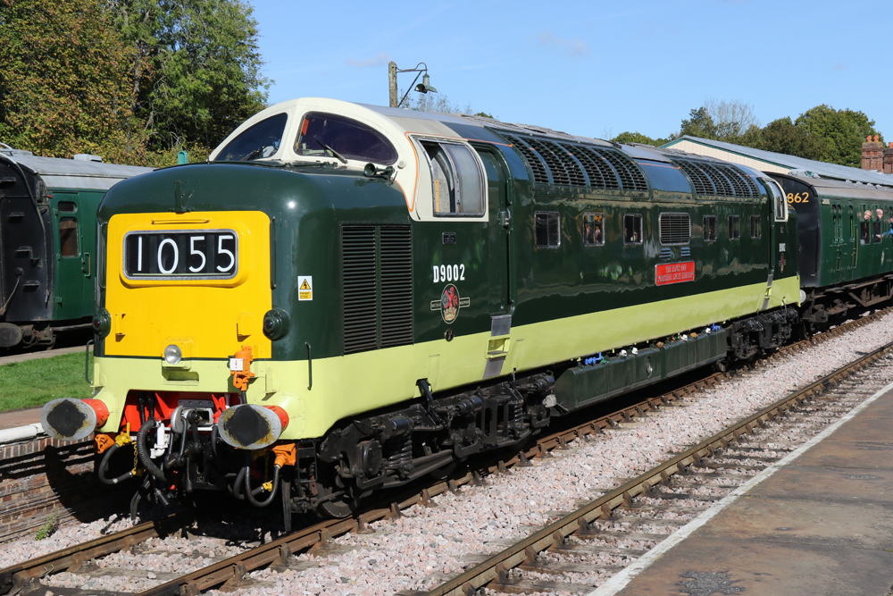 Two-tone green British diesel with yellow nose