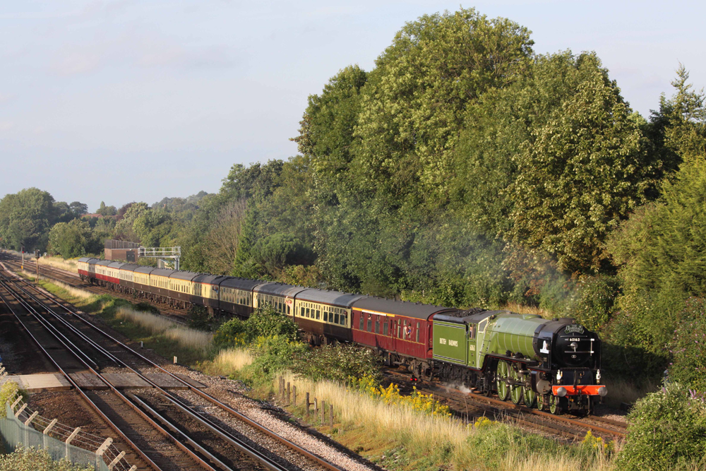 British train with steam locomotive