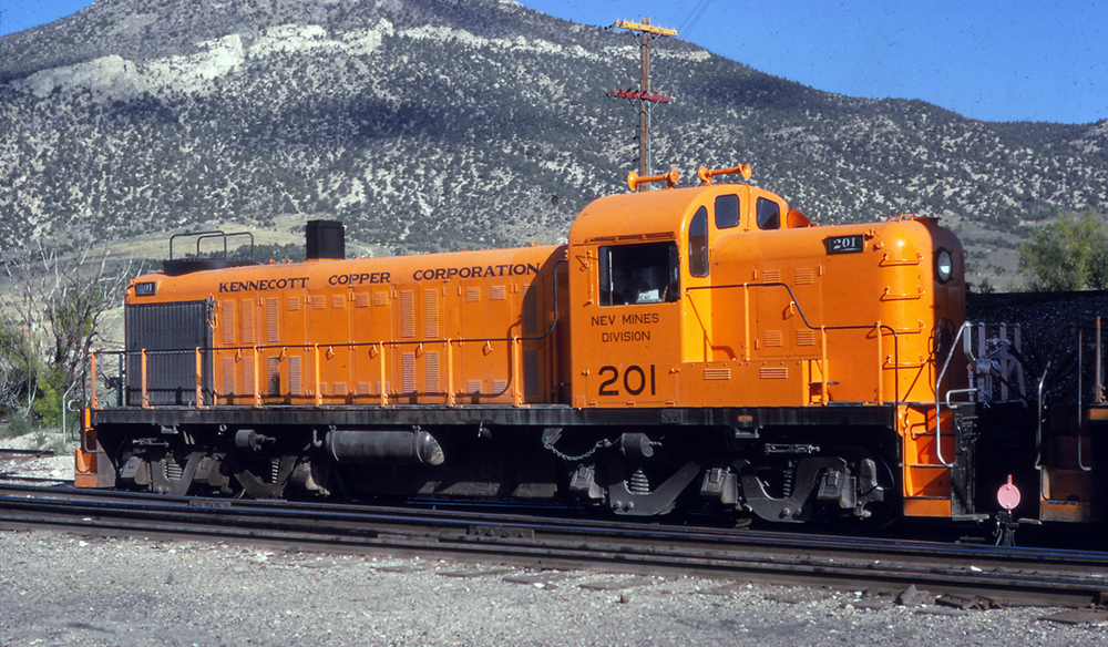 Orange diesel locomotive