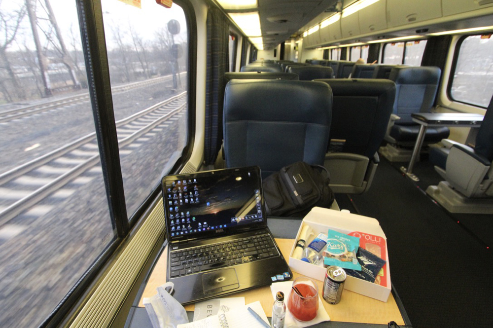 Interior of passenger car with no other riders visible