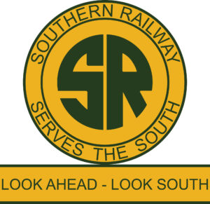 Logo of Southern Railway, with "Look Ahead — Look South" slogan