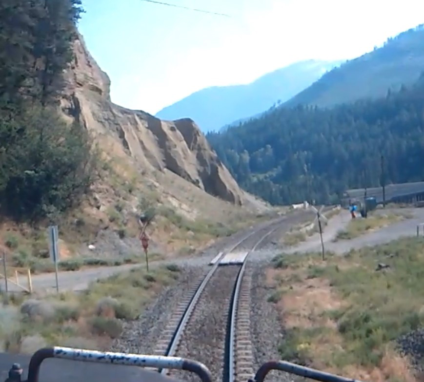 View of railroad track from locomotive