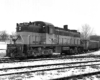 Diesel hood locomotive with freight cars on curve