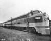 Shiny two-tone streamlined diesel locomotive