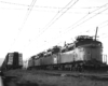 Streamlined electric locomotives lined up awaiting disposition 