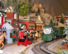 Toy train steam engine in holiday scene