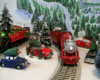 Model steam engine in Christmas scene