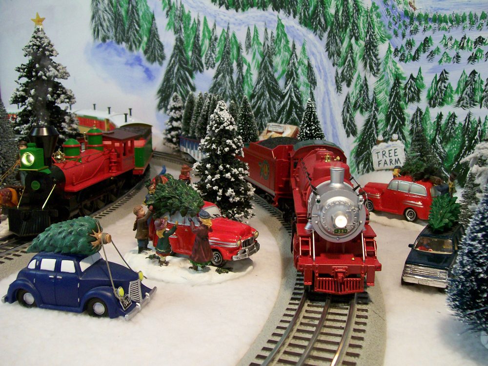 Model steam engine in Christmas scene