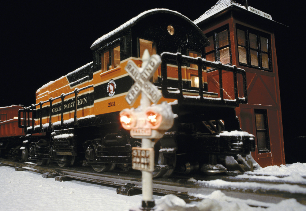 December scene on toy train layout