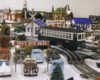 Toy train streetcar in holiday scene