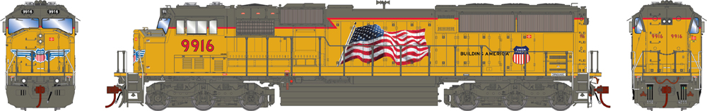 Athearn Genesis HO scale Union Pacific SD59M-2 number 9916 in Building America scheme.