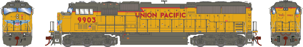Athearn Genesis HO scale Union Pacific SD59M-2 number 9903 in lightning stripe scheme.