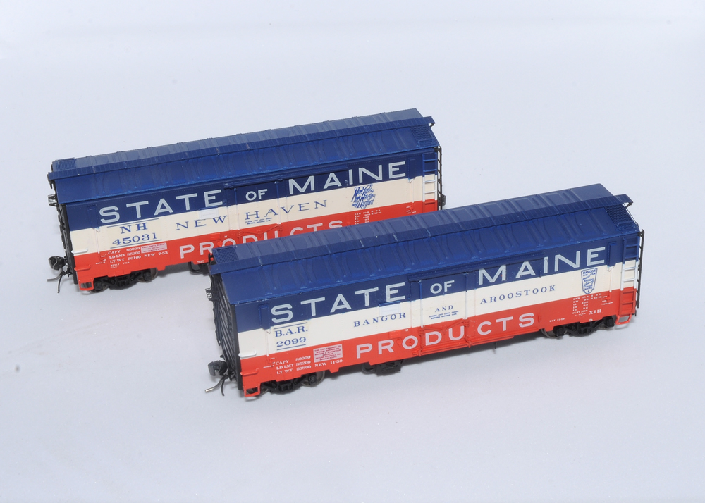 Eastern Seaboard Models HO scale New Haven & Bangor & Aroostook 40-foot heated, insulated plug-door boxcars.