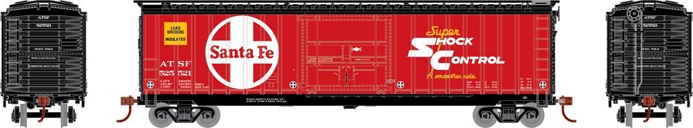 Santa Fe 50-foot plug-door boxcar with exterior posts.