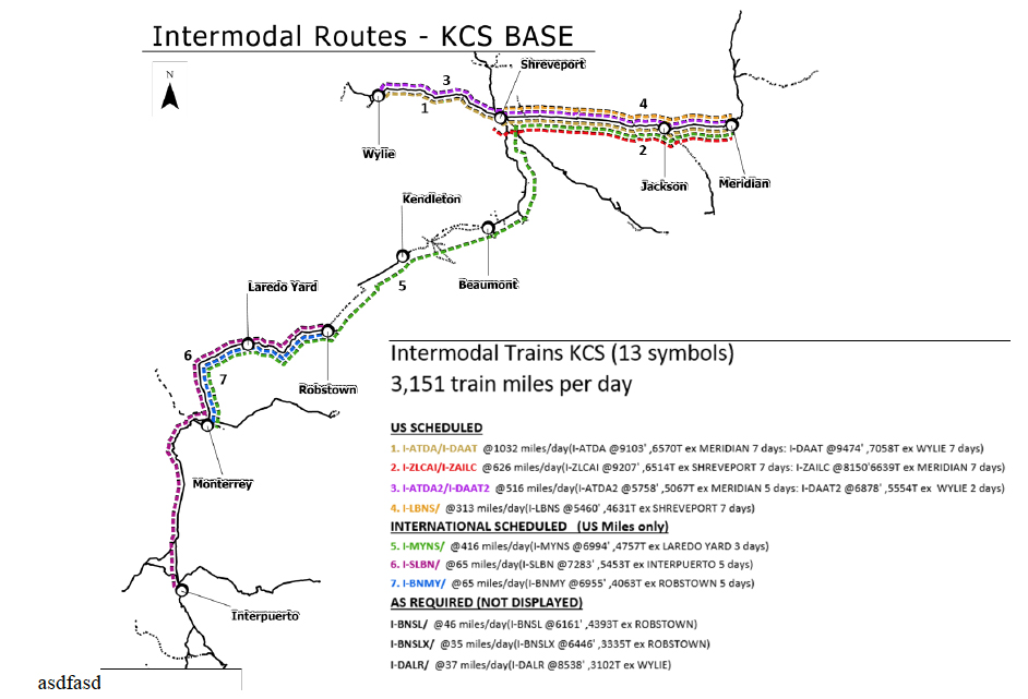 Map showing current KCS intermodal service