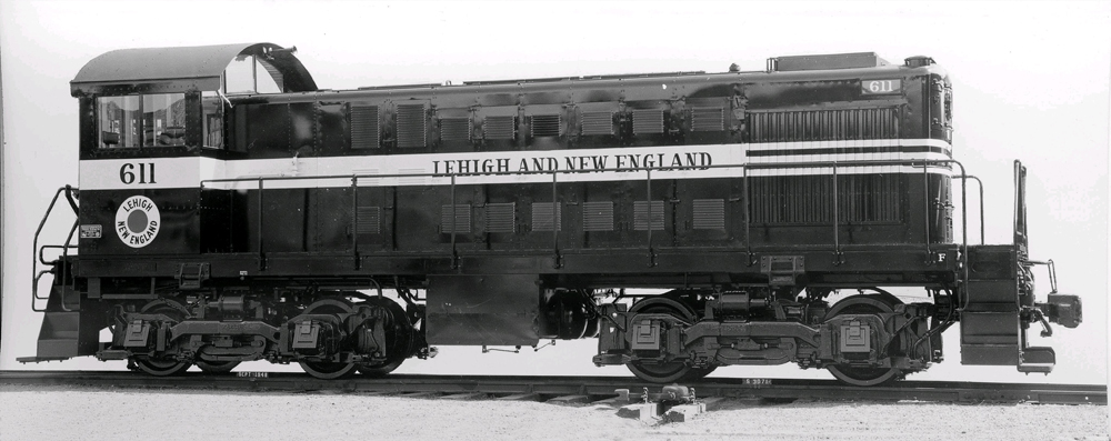 Black and white builders photo of diesel switcher