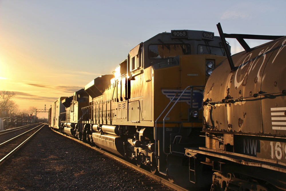 Locomotives in middle of train