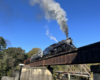 Steam locomotive on bridge 