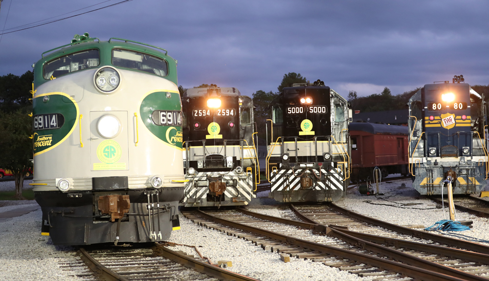 Streamlined diesel with other diesels at night