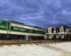 Nighttime photo lineup of diesels