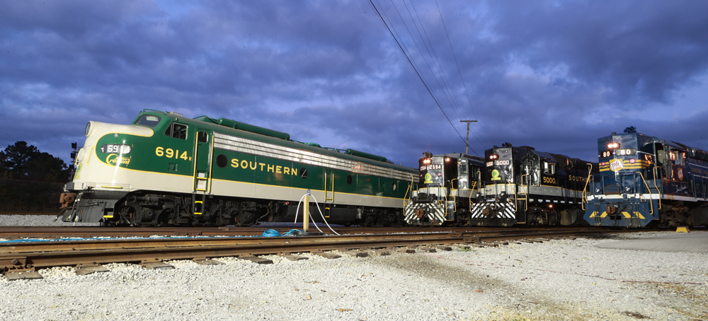 Nighttime photo lineup of diesels