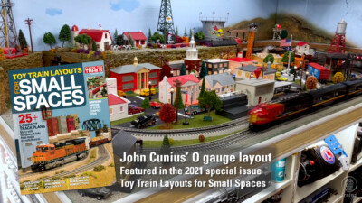 Visit an amazing 4′ x 8′ O gauge layout featuring Lionel, MTH, and K-Line trains