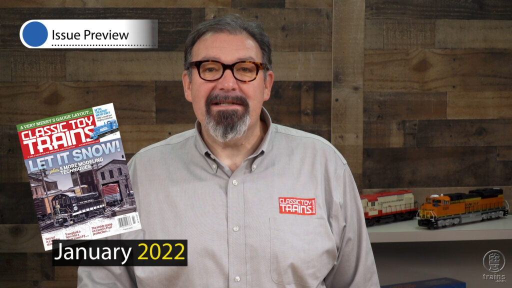 Hal Miller with the cover of the 2022 January Classic Toy Trains issue preview