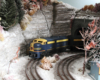 Toy trains in a holiday scene