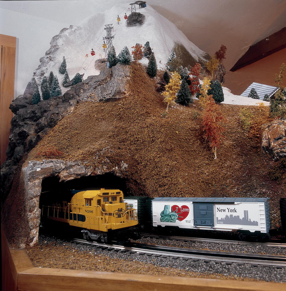 Mountain scene on a model train plan