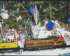 Toy trains under a Christmas tree