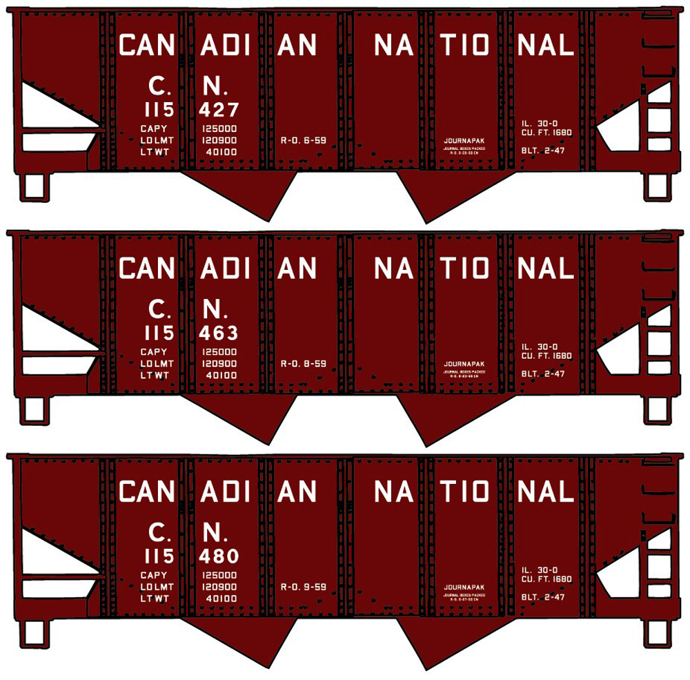 Accurail HO scale Canadian National 55-ton United States Railroad Administration two-bay hopper three-pack.