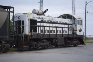 Heavily modified Alco S-2 end-cab switcher moves cars at Alliant Energy’s Edgewater Generating Station in Sheboygan, Wis.