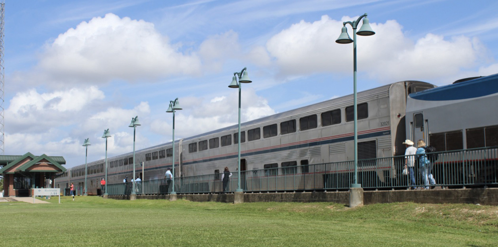 Bilevel passenger cars at station platform