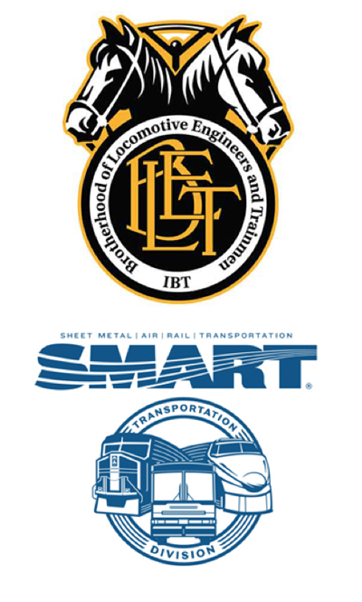 Logos for BLET, SMART-TD unions