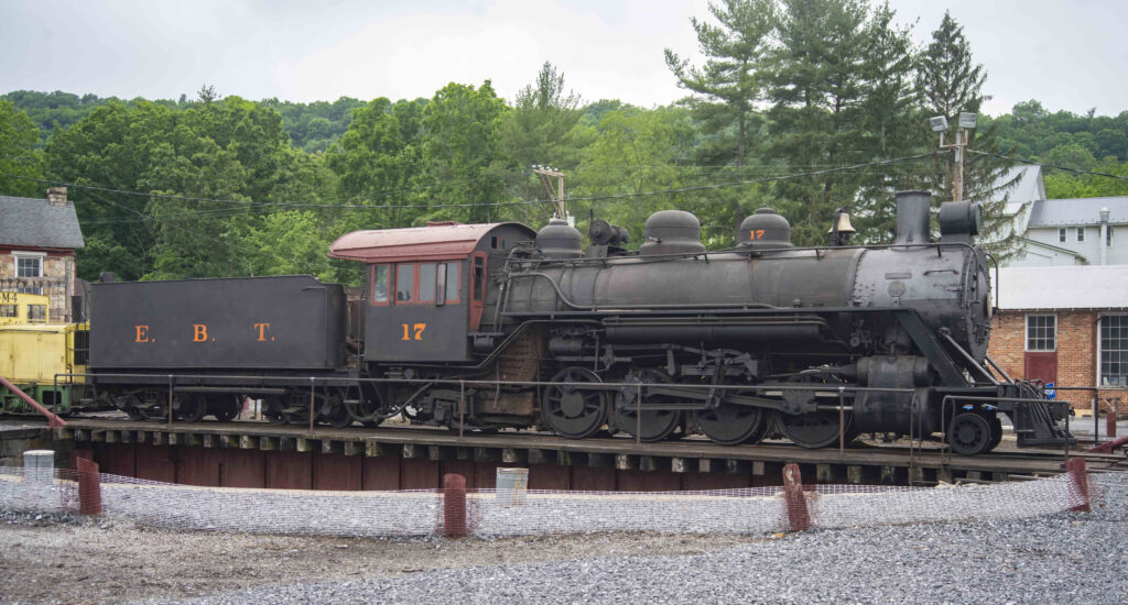 Steam locomotive on turntable